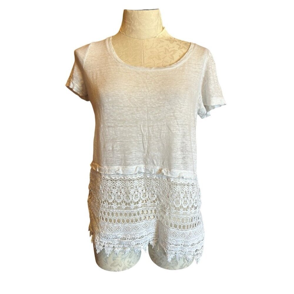 Club Monaco‎ Womens White LINEN White Eyelet Detail Top Short Sleeve S?